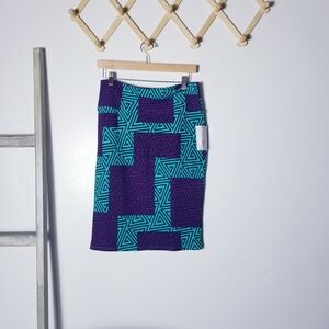 NWT LULAROE CASSIE STYLE SKIRT PURPLE AND TEAL WITH NAVY TRIANGLES SIZE MEDIUM